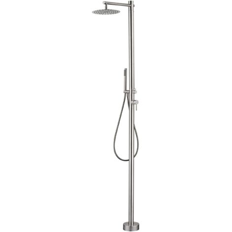 IMEX Douche en acier 316 KANSAS - Douche exterieure pour piscine avec diffuseur orientable anticalcaire robinet monocomando a 2 voies connexion en tube droit base decorative incluse (1/5)