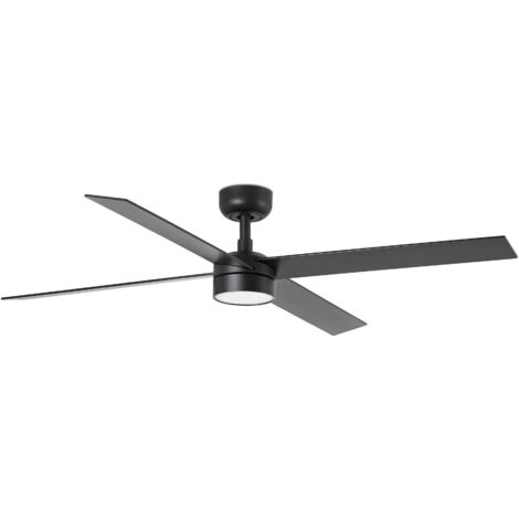 Faro Rudder Grand ventilateur de plafond à 4 pales, noir mat, noyer, avec éclairage 2700 - 4000 - 6500 K