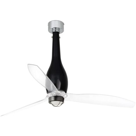 FARO Ventilateur de plafond avec lumiere integree moteur DC basse consommation 6 vitesses fonction inverse telecommande incluse acier verre noir brillant pales transparentes Eterfan 1280mm ETE (1/2)