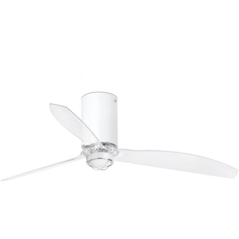 FARO Ventilateur de plafond avec lumiere 17W acier et verre blanc mat pales transparentes moteur DC 6 vitesses fonction inverse telecommande incluse Mini Tube Fan (1/2)