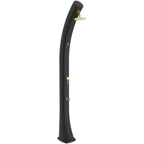 Sined Sole Xxl Curved Hd Douche Solaire En Polyethylene Avec Robinet Et Lavepieds Noir Reservoir De 40l Tête De Douche Ronde Lavepieds Accessoires En Metal Couleur Or (1/9)