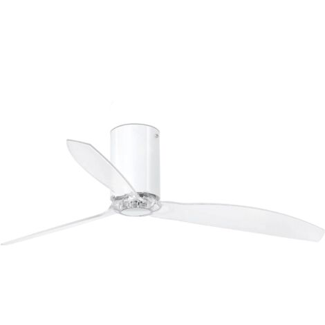 FARO Ventilateur de plafond sans lumiere Ø128 cm acier blanc brillant 3 pales transparentes en polycarbonate moteur DC 6 vitesses telecommande incluse fonction ete-hiver MINI TUBE FAN (1/4)