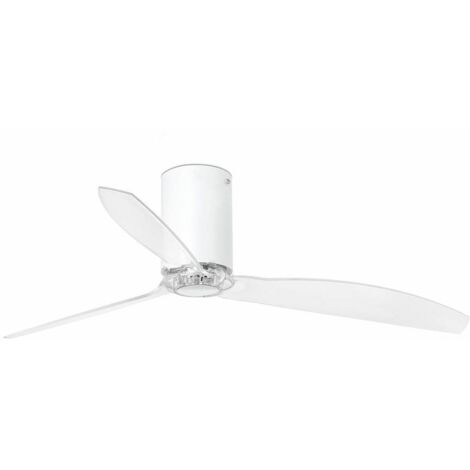FARO Ventilateur de plafond acier et verre blanc mat avec pales transparentes moteur DC 6 vitesses telecommande incluse fonction inverse FARO-32039 MINI TUBE FAN