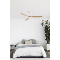 Faro Barcelona – Ventilateur de plafond 132 cm – 3 pales en bois pin – Moteur DC 19W – 6 vitesses – Lumière LED 2700K 1200Lm – Fonction inverse – 33524