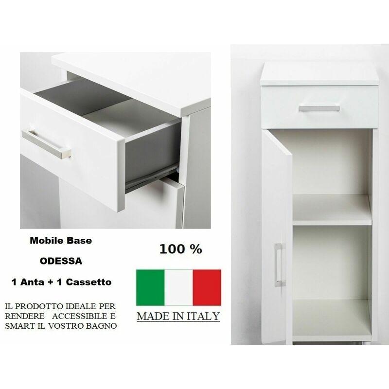 Mobile Base 1 Anta + 1 Cassetto Bianco Effetto Lucido