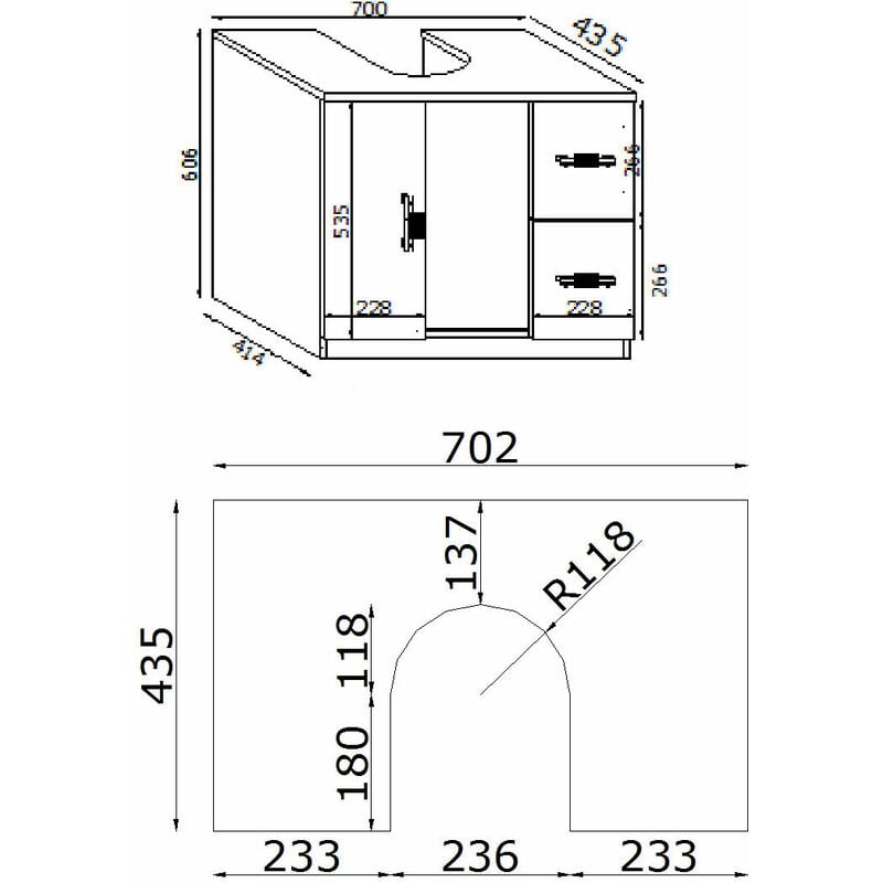 Mobile Sotto Lavabo 1 Anta 2 Cassetti Larice Bianco