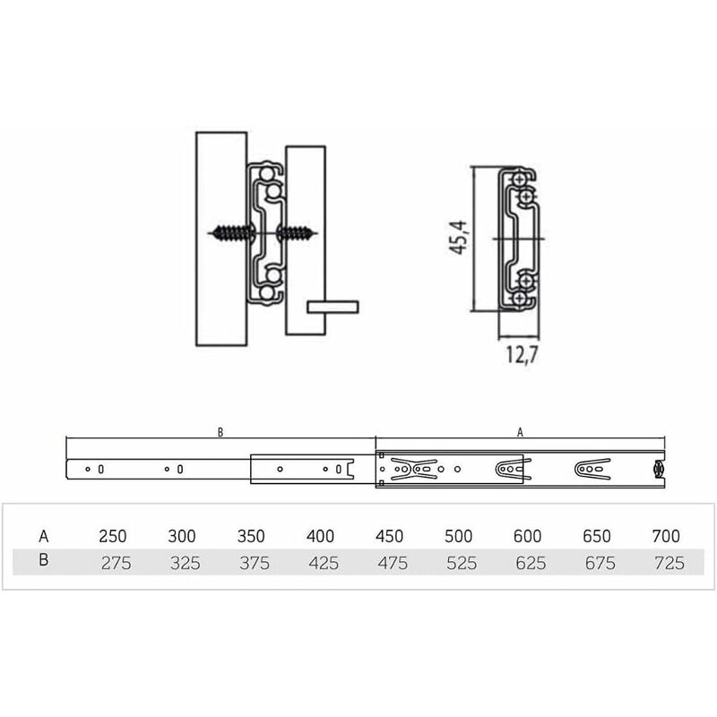 600mm - Ammortizzate - Coppia Guide a Sfere Scorrevoli Estrazione Totale  H45 per Cassetto - Binari Sincronizzati - Chiusura Ammortizzata Soft