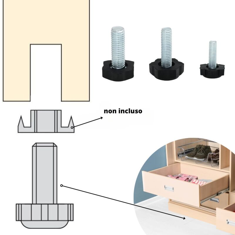 cyclingcolors 4x Piedini per Mobili Regolabili vite + dado a T M4 M5 M6  Livellamento Gambe