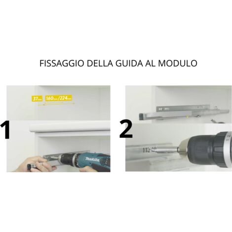 Coppia Guide Tipo Quadro Per Cassetto L270Mm Con Estrazione Totale Sgancio  A Clip Regolazioni 3D