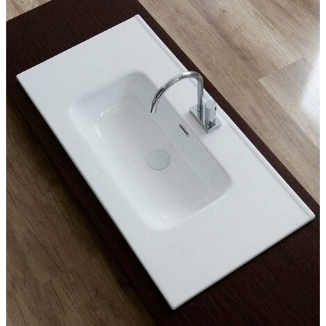 Mobile Bagno sospeso 80 cm bianco venato con lavabo in ceramica specchio e  luce