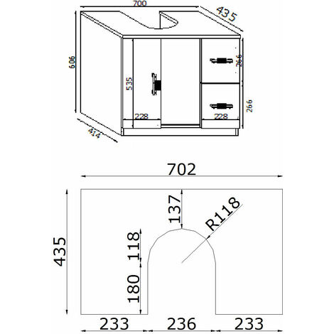 Mobile Sotto Lavabo 1 Anta 2 Cassetti Larice Bianco