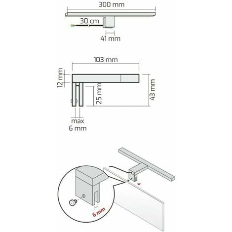 Applique Led Specchio Bagno NERA - Waterproof - IP44 certificato. Lampada  da Specchio a Led per Bagno. 30cm 