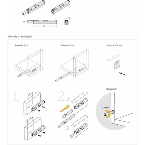 Premi E Apri Push Bianco 75mm Versione Magnetica Con Calamita - Apertura  Anta Mobili - Include Base Esterna