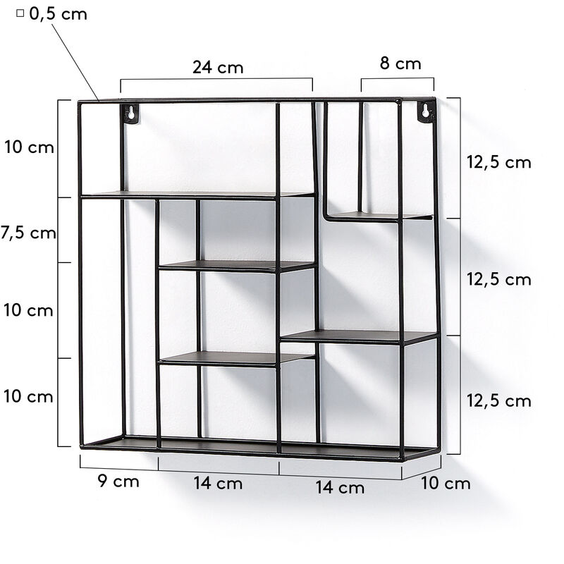 Kave Home - Estantería de pared Nils cuadrada 37 x 37,5 cm con 5 estantes  de acero en negro