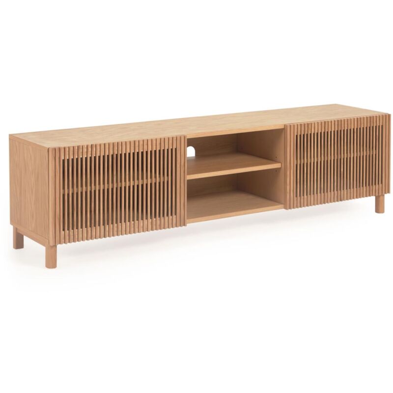 Kave Home Mueble tv beyla 2 puertas de madera maciza y chapa roble 180x495 cm 100