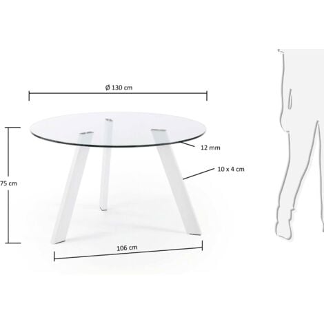 Mesa redonda Carib de cristal y patas de acero acabado blanco Ø 110 cm