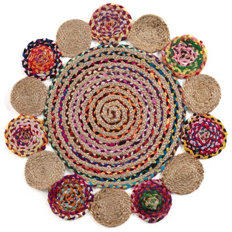 Kave Home - Alfombra Ginnis multicolor redonda Ø 100 cm de yute natural y  algodón