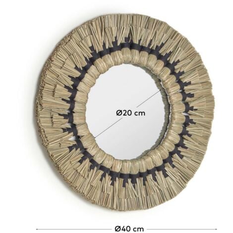 Kave Home - Espejo redondo Akila fibras naturales verde y cuerda algodón  negro Ø 40 cm