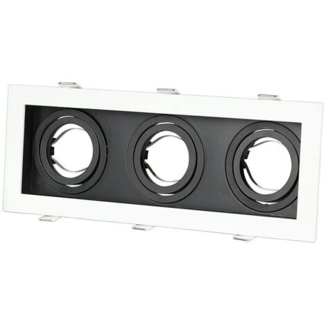 Soporte para foco LED empotrable triple V-TAC rectangular 3 GU10, ajustable, color blanco y negro