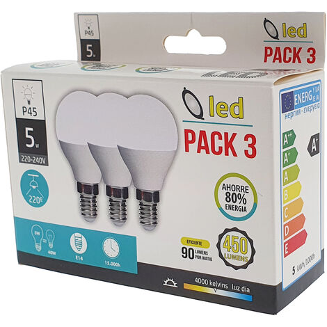Pack 3x Bombilla P45 4000K 450lumens