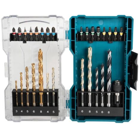 Makita – Coffret 29 forets métal HSS-TiN et embouts 25mm – Tailles 3 à 8mm pour perceuse – Coffret en plastique