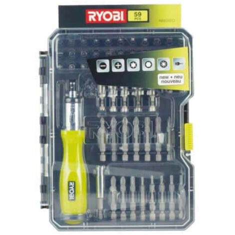 RYOBI Coffret 59 accessoires de vissage-boulonnage avec tournevis à cliquet RAK59SD