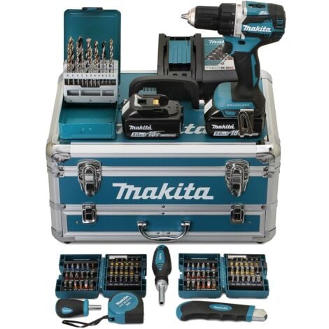 Perceuse Visseuse 54NM avec 2 batteries 5Ah, chargeur et 96 accessoires - Makita DDF484RTX6