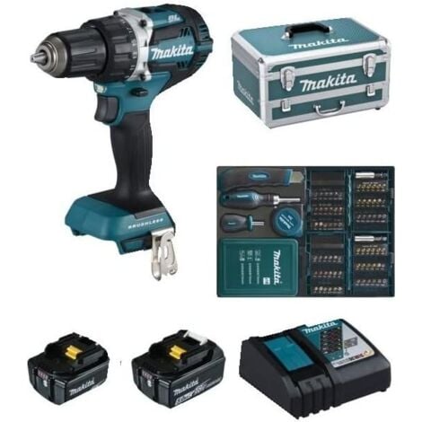 Perceuse Visseuse 54NM avec 2 batteries 5Ah, chargeur et 96 accessoires - Makita DDF484RTX6