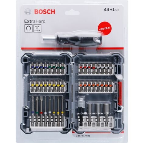 Coffret vissage Bosch 44pcs Pick & Click extra hard + tournevis manuel