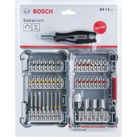 Coffret 44 pièces Pick & Click extra hard + tournevis manuel Bosch  Professional (2607017693)