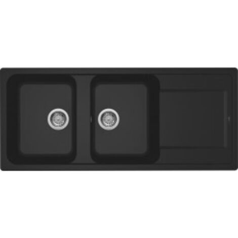 ELLECI Lavello da Incasso 2 Vasche e Gocciolatoio Granitek Full Black 40