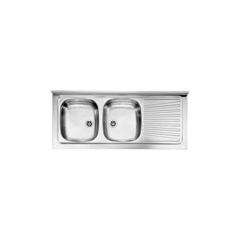 Lavello MONDIAL appoggio 120X50 2 vasche destre+ gocciolatoio ACCIAIO INOX