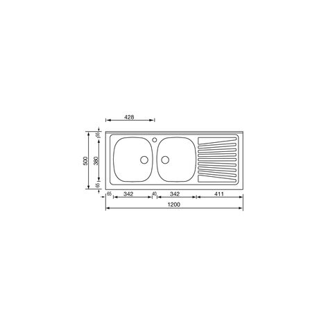Lavello MONDIAL appoggio 120X50 2 vasche sinistre+ gocciolatoio ACCIAIO INOX