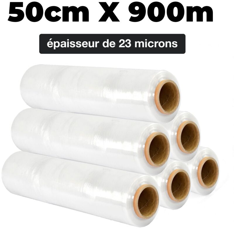 Lot 3 Rouleaux Film Étirable Transparent 50 Cm X 300 M – 23 Microns + Douilles Coulissantes – Emballage Palette & Déménagement