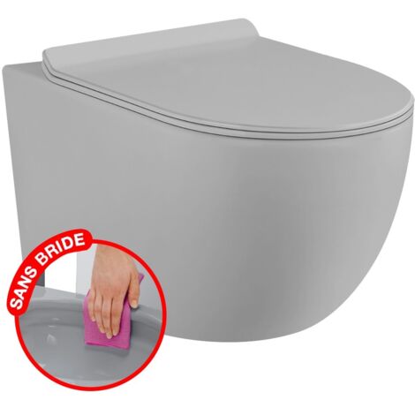 Coribi – WC suspendu sans bride gris matt – Cuvette Rimless avec abattant fin et frein de chute – Hygiénique et performant (1/5)