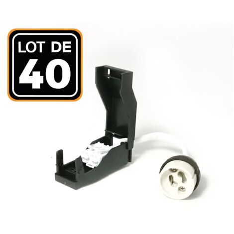 Europalamp – Lot de 40 douilles GU10 céramique automatique 230V – Double connexion clipsable – Corps en stéatite – Câble silicone 0,75mm²