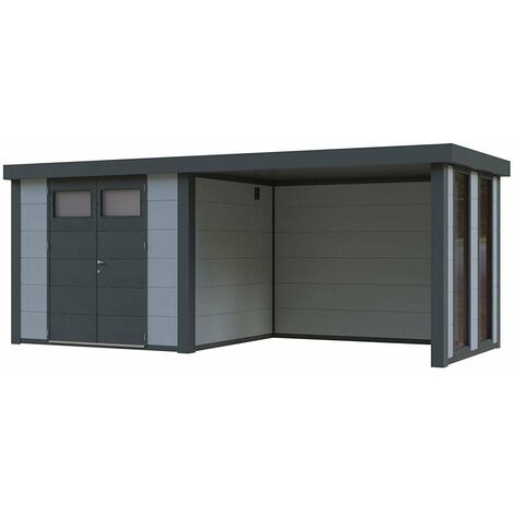 Caseta Metalica Jardin Novo Habitat Nh6 Con Terraza Y Ventanas Gris
