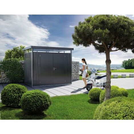 CASETA COBERTIZO METALICA BIOHORT HIGHLINE H4 COLOR GRIS OSCURO METALIZADO DOBLE PUERTA