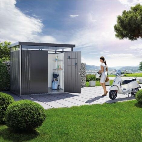 CASETA COBERTIZO METALICA BIOHORT HIGHLINE H5 COLOR PLATA METALIZADA DOBLE PUERTA