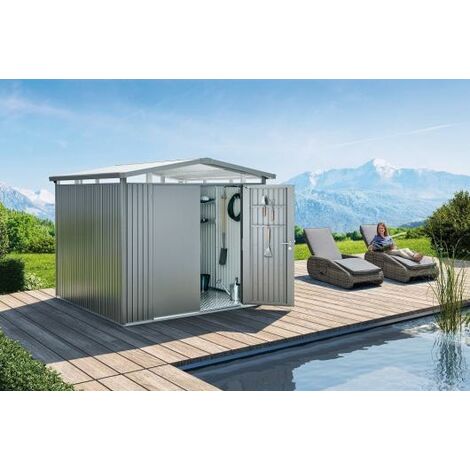 CASETA COBERTIZO METALICA BIOHORT PANORAMA P5 COLOR PLATA METALIZADA DOBLE PUERTA