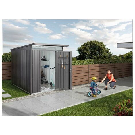 CASETA COBERTIZO METALICA BIOHORT AVANTGARDE A6 COLOR GRIS CUARZO METALIZADO DOBLE PUERTA