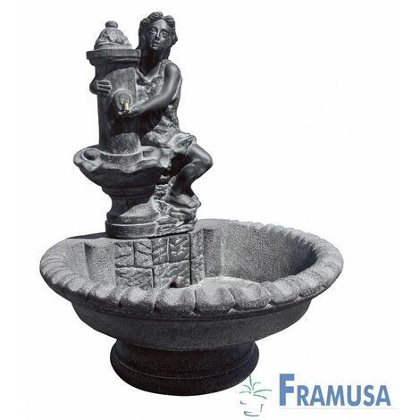 FUENTE DE PIEDRA ARTIFICIAL AFRODITA CENIZA CON BOMBA PARA JARDIN (1/2)