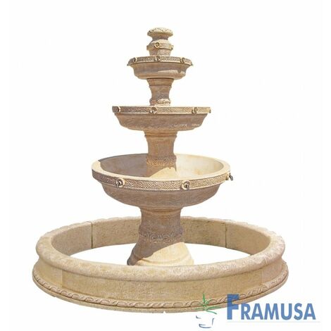 FUENTE DE PIEDRA ARTIFICIAL CENTRAL GRAN DORA OCRE CON BOMBA Y CERCO PARA JARDIN (1/3)