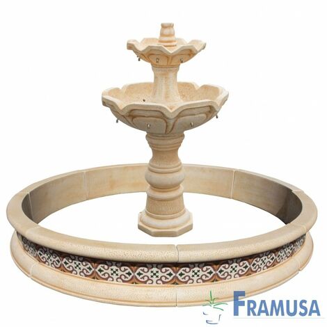 FUENTE DE PIEDRA ARTIFICIAL CENTRAL SMALL TREVERI GOLTIS OCRE CON BOMBA Y CERCO PARA JARDIN