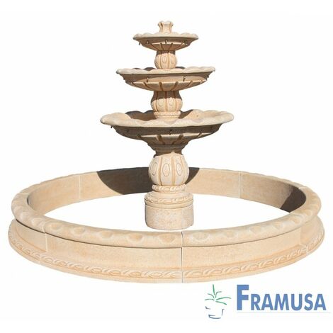 FUENTE DE PIEDRA ARTIFICIAL CENTRAL GRAN ROSITA OCRE CON BOMBA Y CERCO PARA JARDIN (1/2)