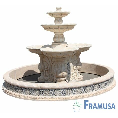 FUENTE DE PIEDRA ARTIFICIAL CENTRAL SMALL EXTRA GRANDE ROSANA SNOW ARENA OCRE CON BOMBA Y CERCO PARA JARDIN