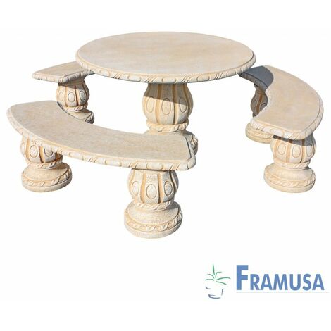 CONJUNTO COMEDOR PIEDRA CIRCULAR JARDIN ALAMO NATURAL OCRE