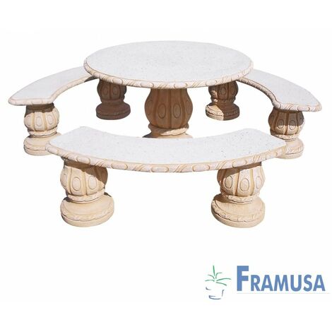 CONJUNTO COMEDOR PIEDRA CIRCULAR JARDIN ALAMO PULIDO OCRE