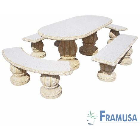 CONJUNTO COMEDOR PIEDRA OVALADO JARDIN HIGUERA PULIDO OCRE