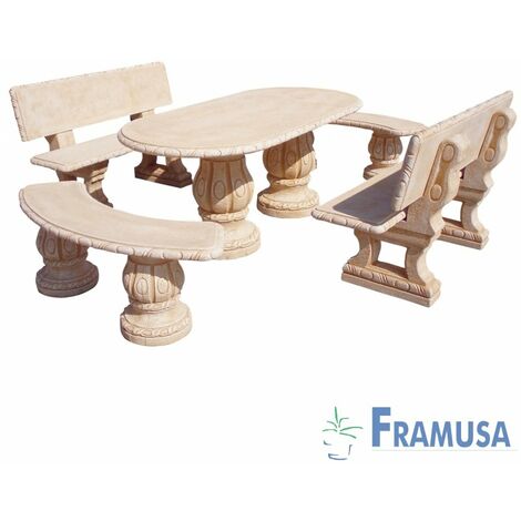 CONJUNTO COMEDOR PIEDRA OVALADO JARDIN FRESNO NATURAL OCRE